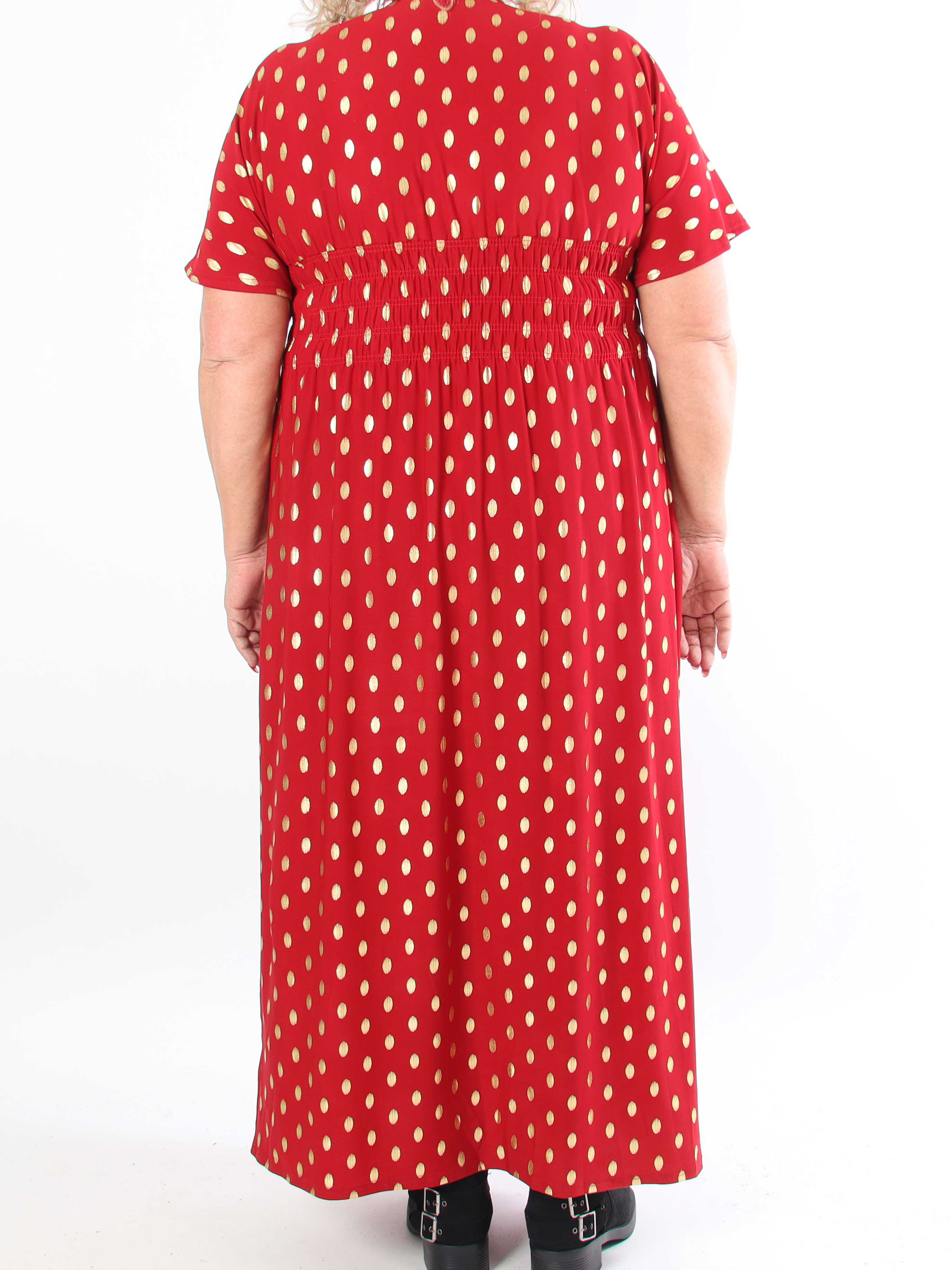 Pams Dot - Lång stretchig plus size-klänning med prickig detalj
